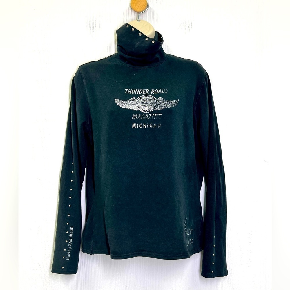 Harley Davidson - Thunder Roads Magazine Michigan Studded Turtleneck Top Size M